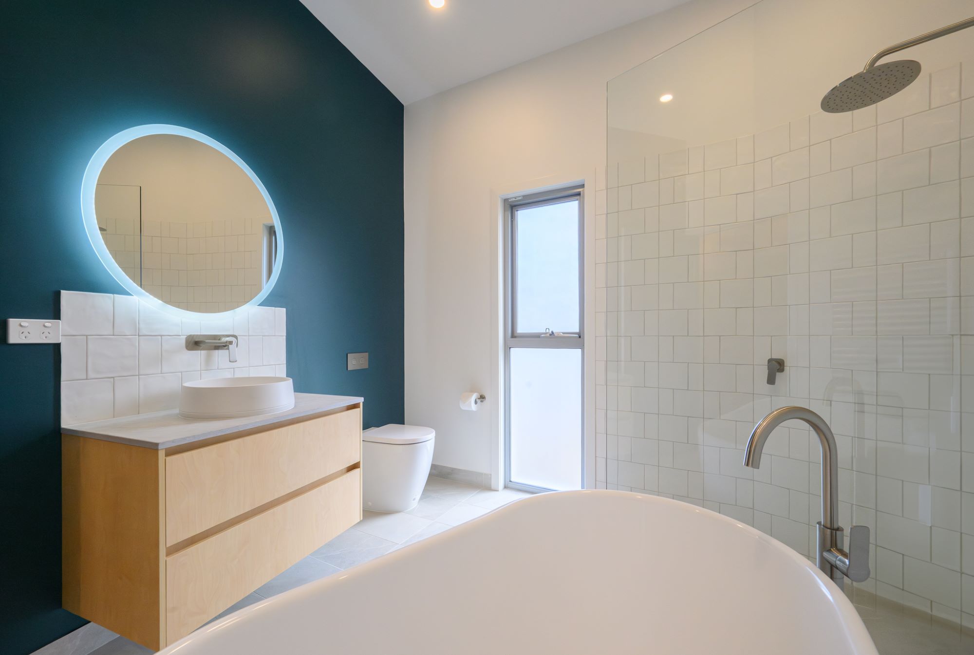 Bathroom in the round house in Corangamite Shire region built by Roberts Builders in Kennedy's Creek, Victoria.