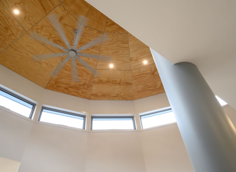 Looking up to the round house ceiling built by Roberts Builders in Corangamite Shire.