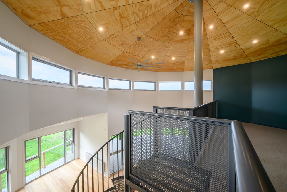 View from the second story of the round house custom home built by Roberts Builders