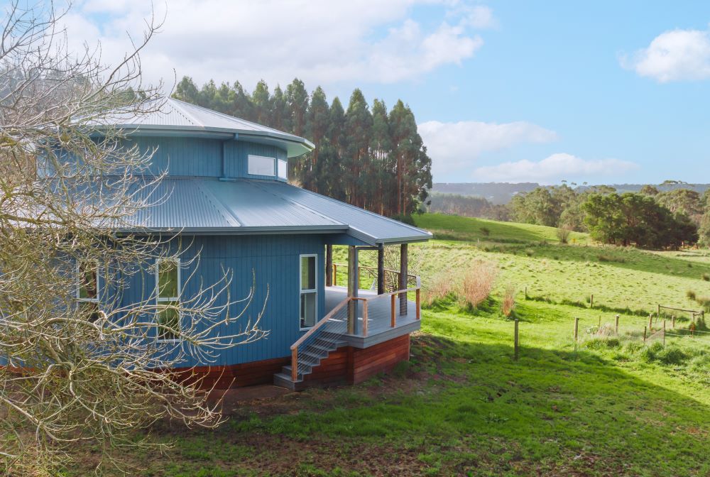 Views of the round house which was custom built by Roberts Builders in South West Victoria.