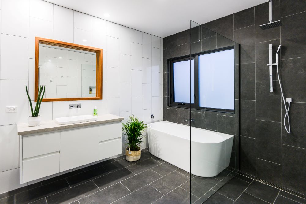 Bathroom in a new home in Glenfyne, Victoria built by Roberts Builders Pty Ltd.