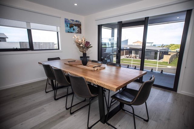 Dining room in a new home built by Roberts Builders in Peterborough, Victoria.