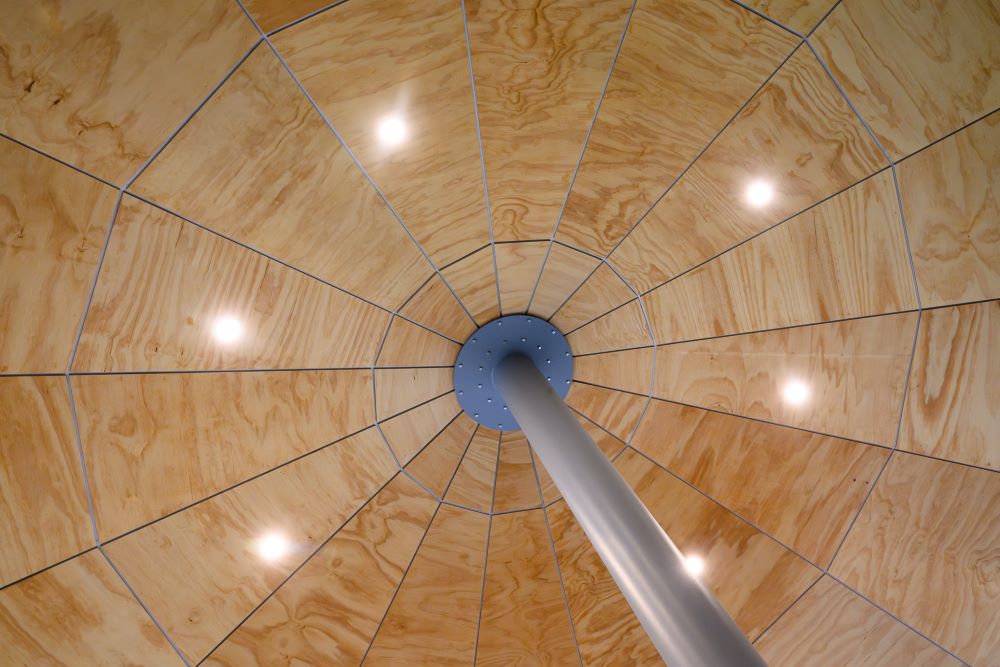 Looking up to the ceiling in the round house built by Roberts Builders in Kennedy's Creek.