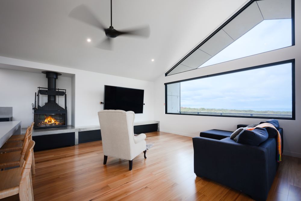 Living room in a custom home built by Roberts Builders