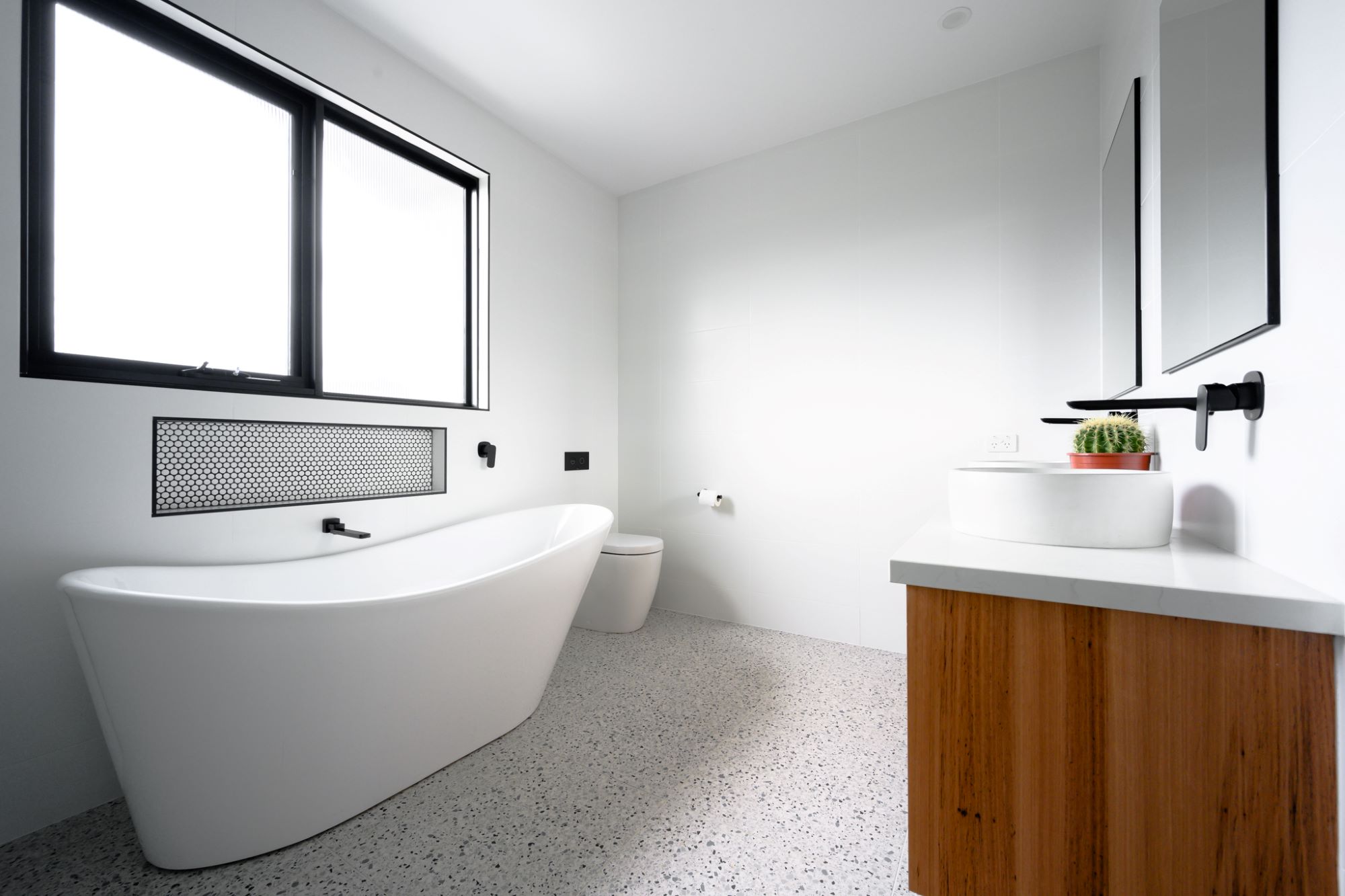 New bathroom in custom home built by Roberts Builders in Port Campbell