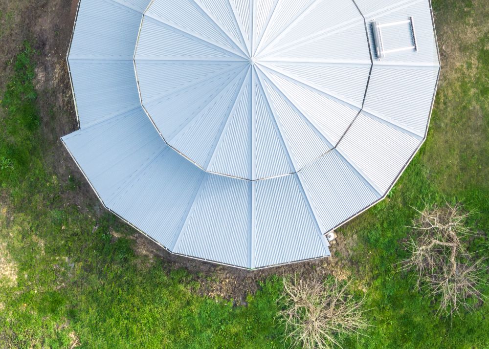 Looking down on the round house from the sky.