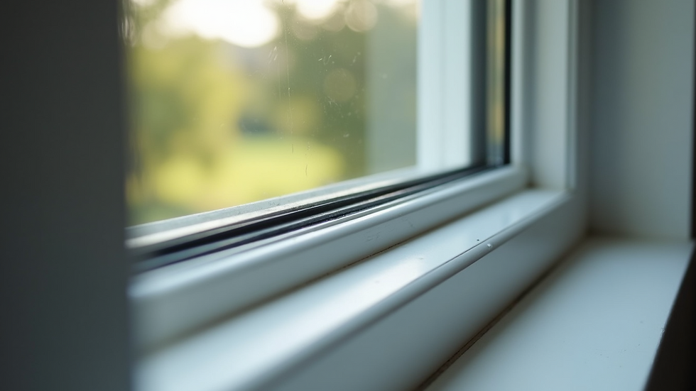 Eye-level view of a sealed window frame with weather stripping