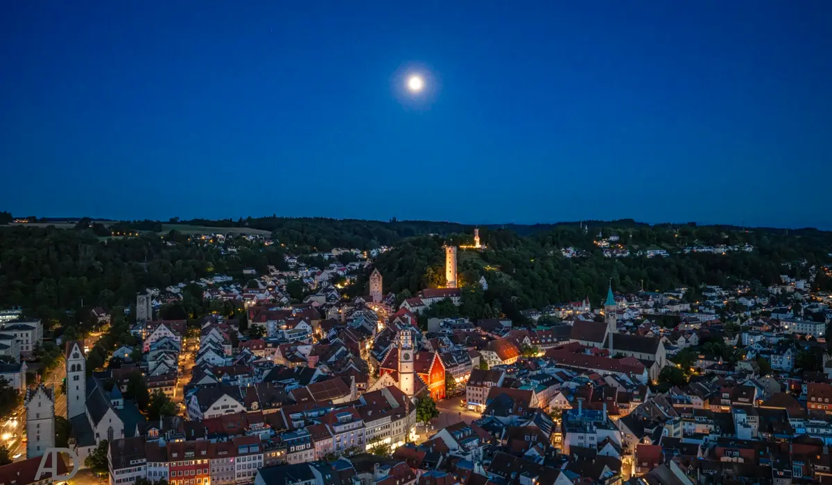 Luftaufnahme der Stadt Ravensburg mit Ihren berühmten Türmen deshalb auch Stadt der Türme genannt.