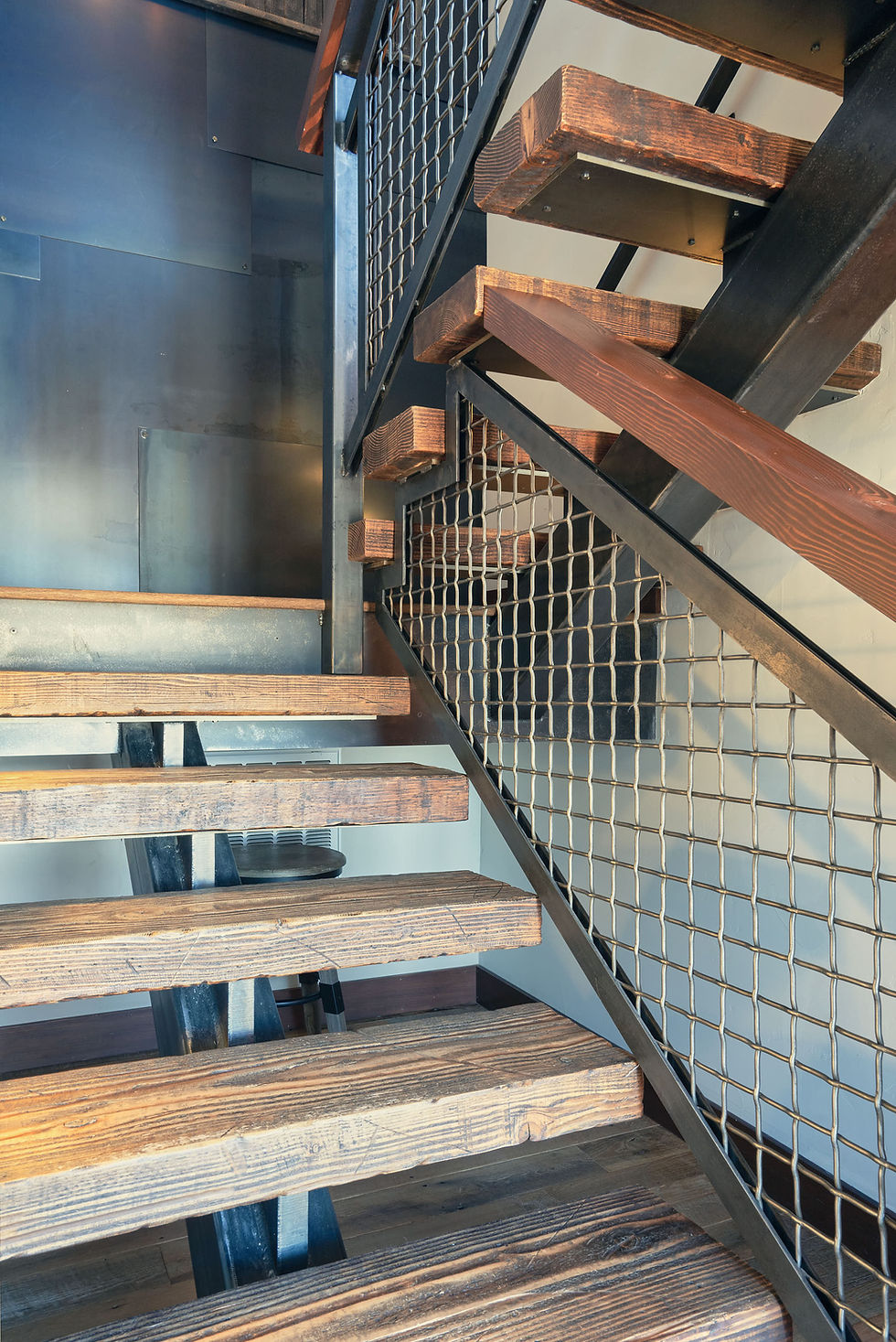 Custom staircase and handrails designed by Lake Tahoe City Truckee Residential Designer The Architect Alternative MASTRIDICASA