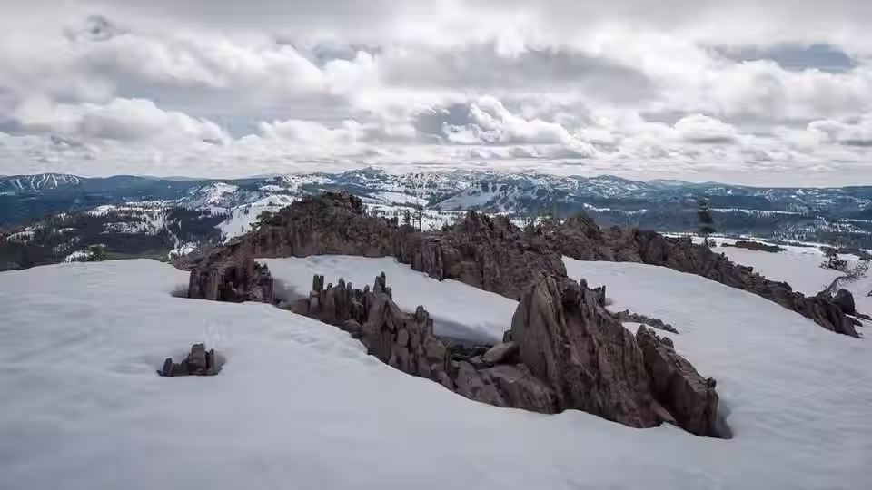 View from the top of Tahoe Donner Truckee California taking in the panoramic vista towards Northstar-at-Tahoe