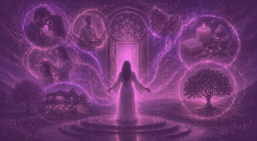 representação do universo pessoal com terapias energéticas mostrando conexão espiritual, equilíbrio emocional e transformação no portal vibracional