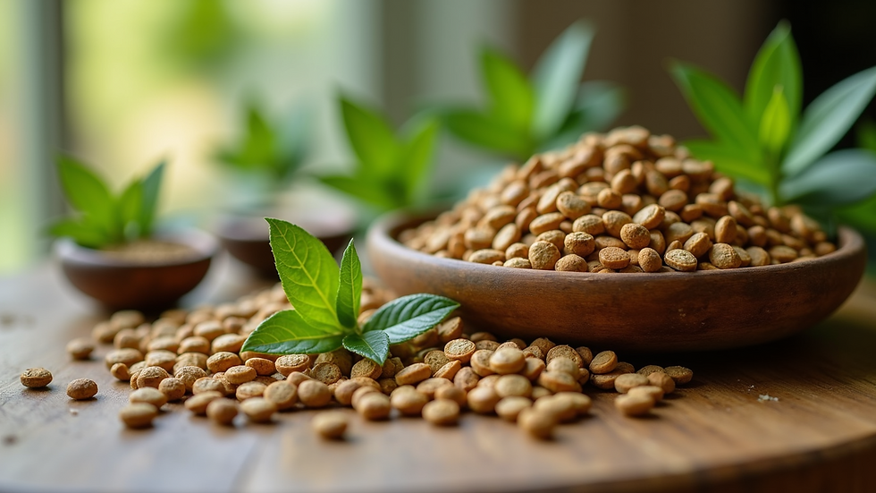 Close-up view of natural herbal medicines inspired by Ayurveda