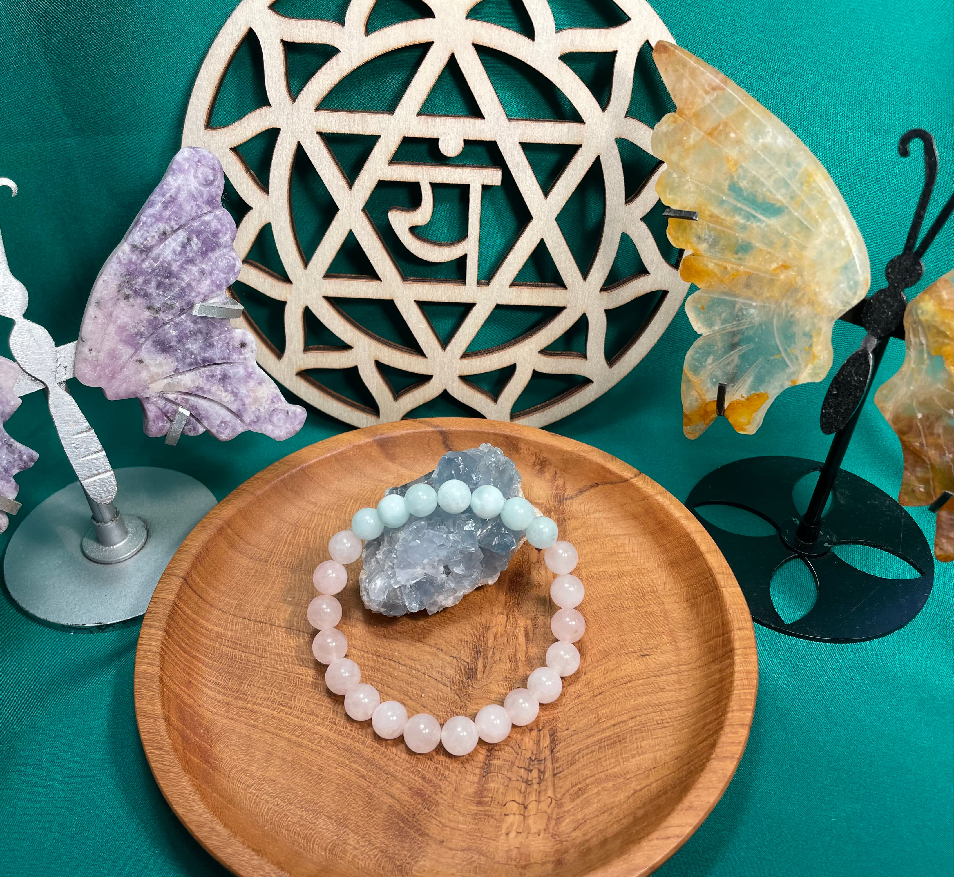 Rose Quartz/Green Angelite 16/7 - 8mm, for wider wrists.