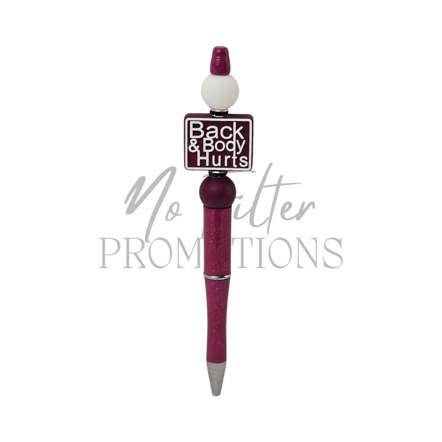 Red Sparkle Back and Body Hurts Pen