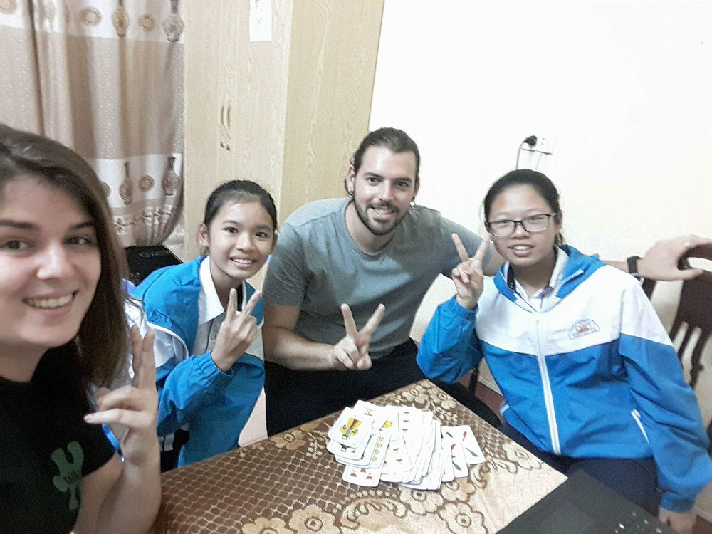 Playing cards with the students