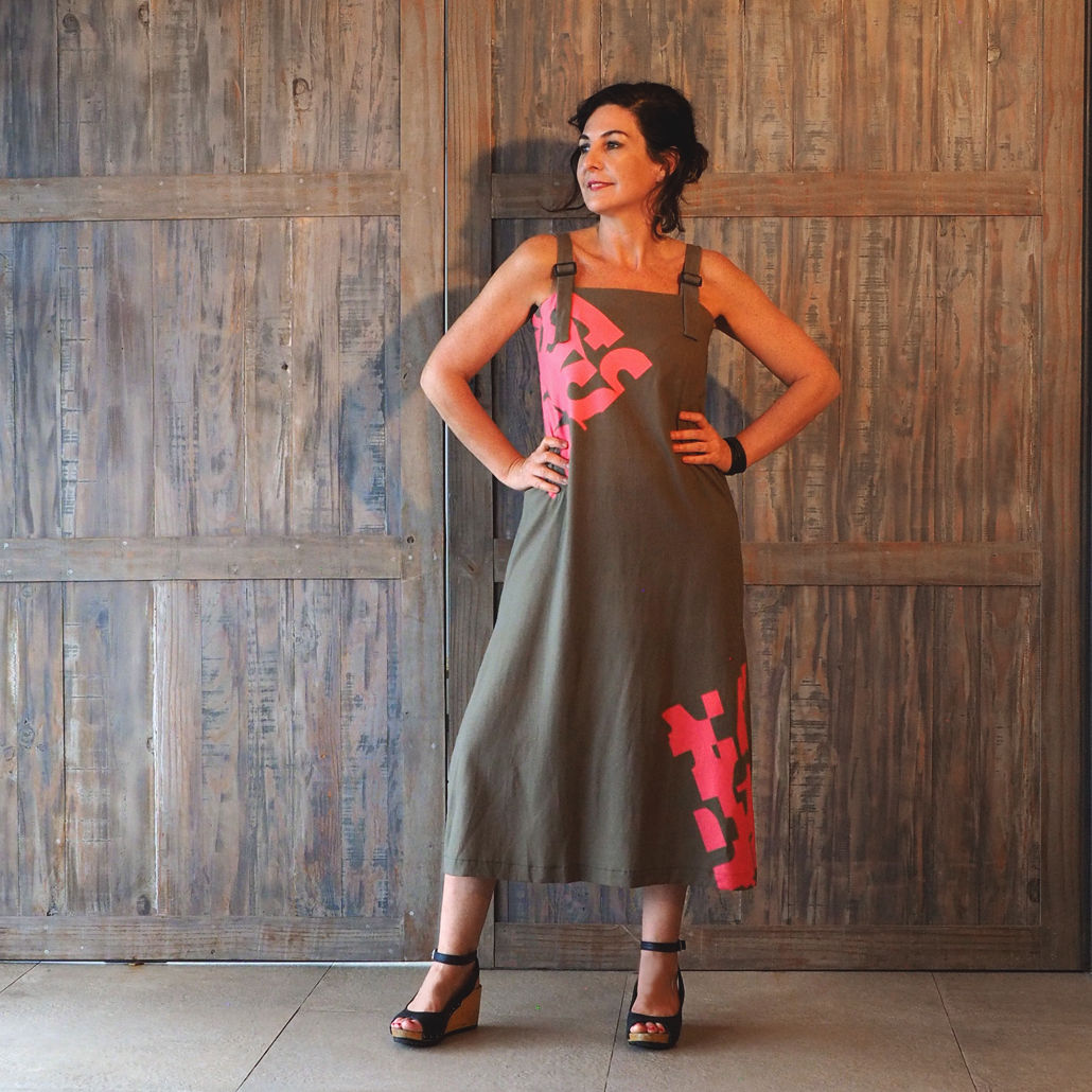 Vestido Trapézio Verde/Rosa