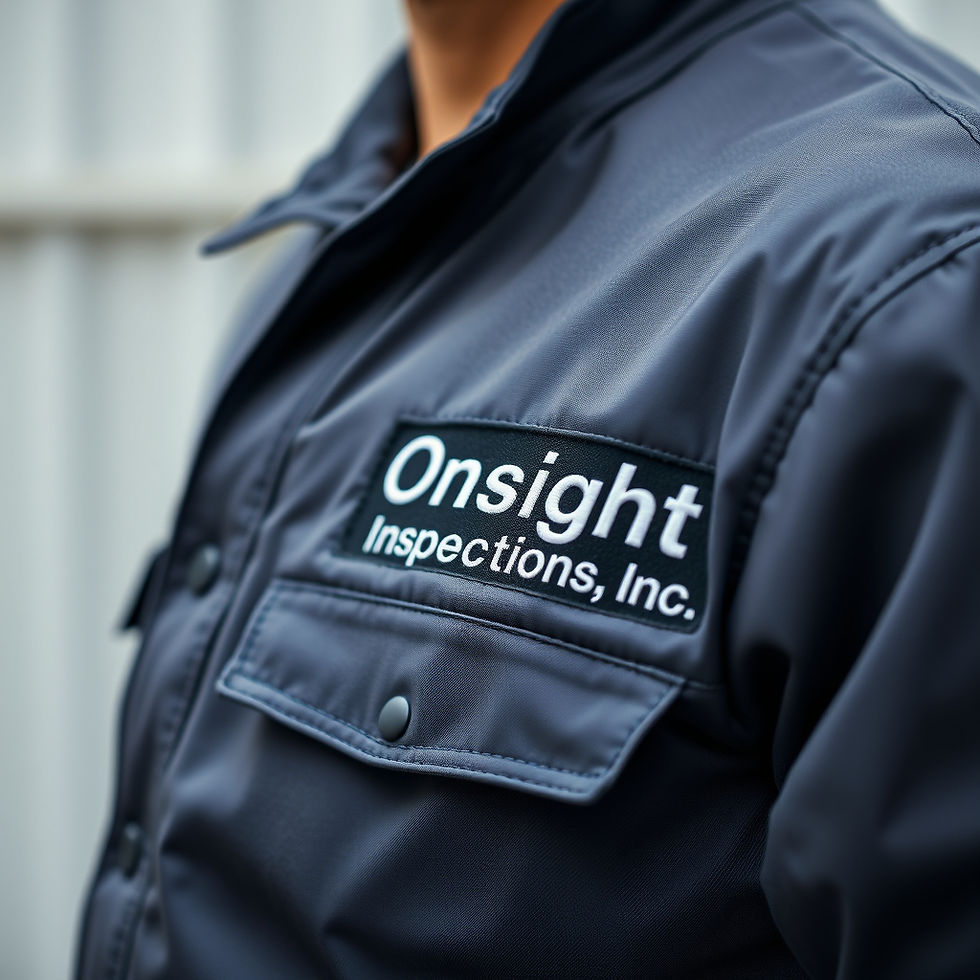 A close up photo of a male dressed in a mechanics style jacket with a embroidered logo of