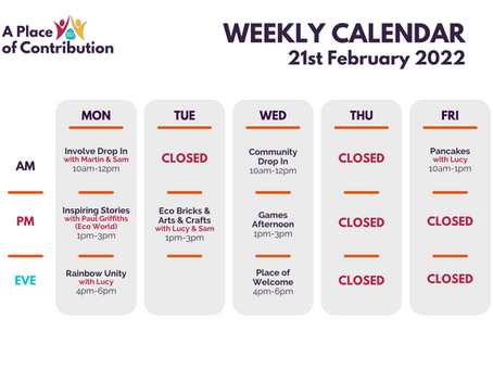 Activity Timetable 21st Feb