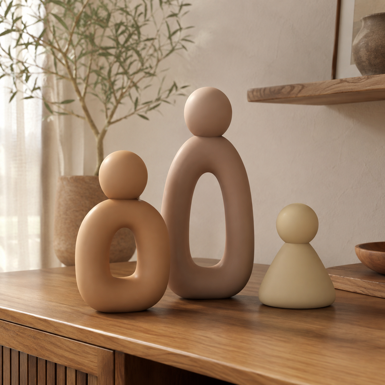 Connected Forms Sculpture Set in warm earth tones