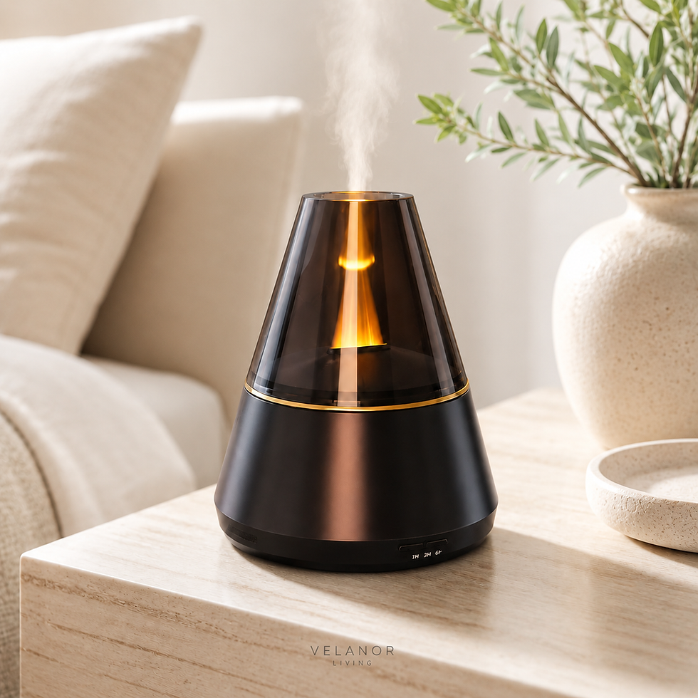 Black Ember Flame Aroma Diffuser styled in a bright contemporary interior