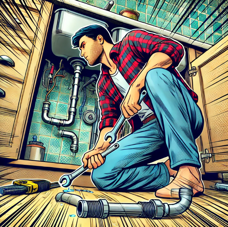 Plumber doing plumbing work image