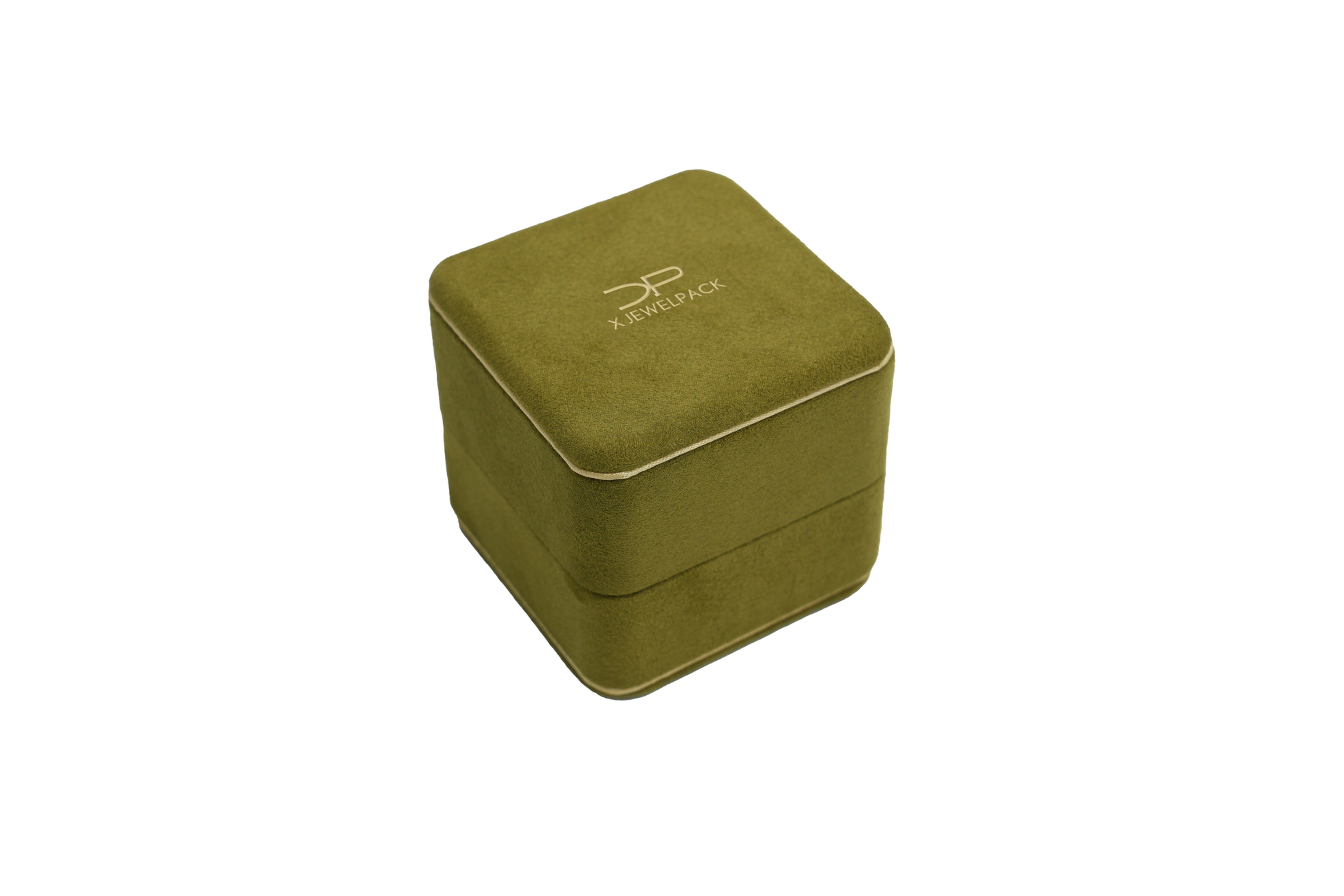 Suede Olive Rounded Square Corners Ring Box