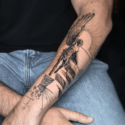 conceptual tattoo geo lines micro realism