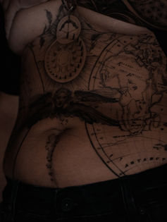 conceptual stomach piece, cover up tattoo 