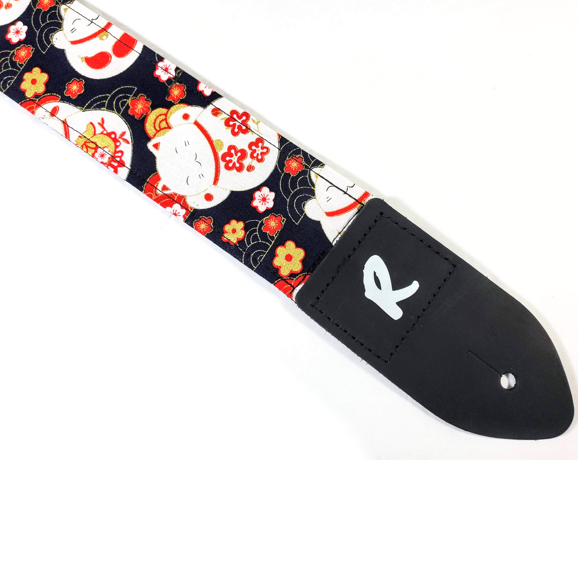 Japanese Cat Guitar Strap - Japanese Floral with Cats Guitar Strap - Cloud