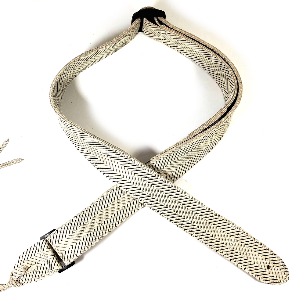 Thumbnail: Chevron Leather Ukulele Strap - Metallic Ukulele Strap -Handmade -White Leather