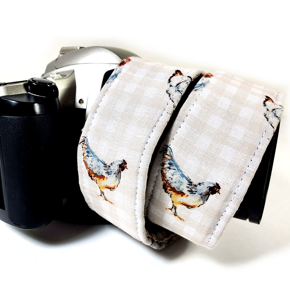 Thumbnail: Chicken Camera Strap - Plaid Chicken Rooster Camera Strap - Double Padded