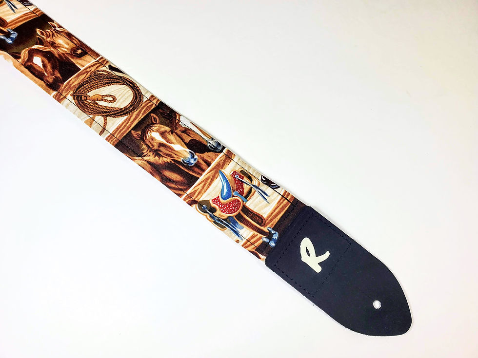 Horse Guitar Strap - Brown and Grey Horses Running Padded Guitar Strap