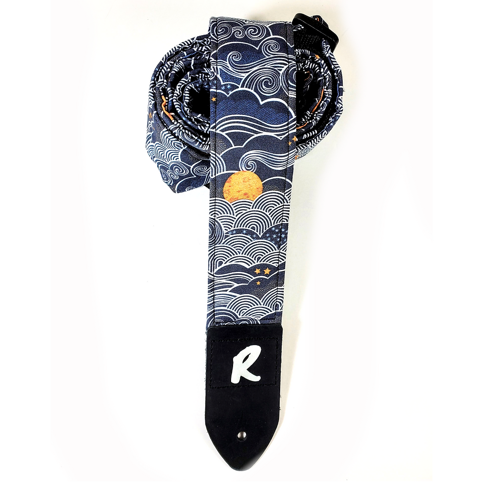 Thumbnail: Japanese Wave Sun and Cloud Guitar Strap - Ocean Guitar Strap - Abstract Wave