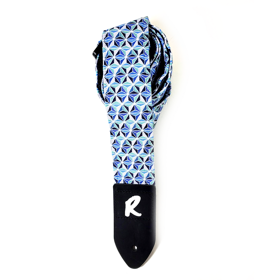 Thumbnail: Blue Geometric Print Guitar Strap - Blue Green Guitar Strap- Retro - Works for E
