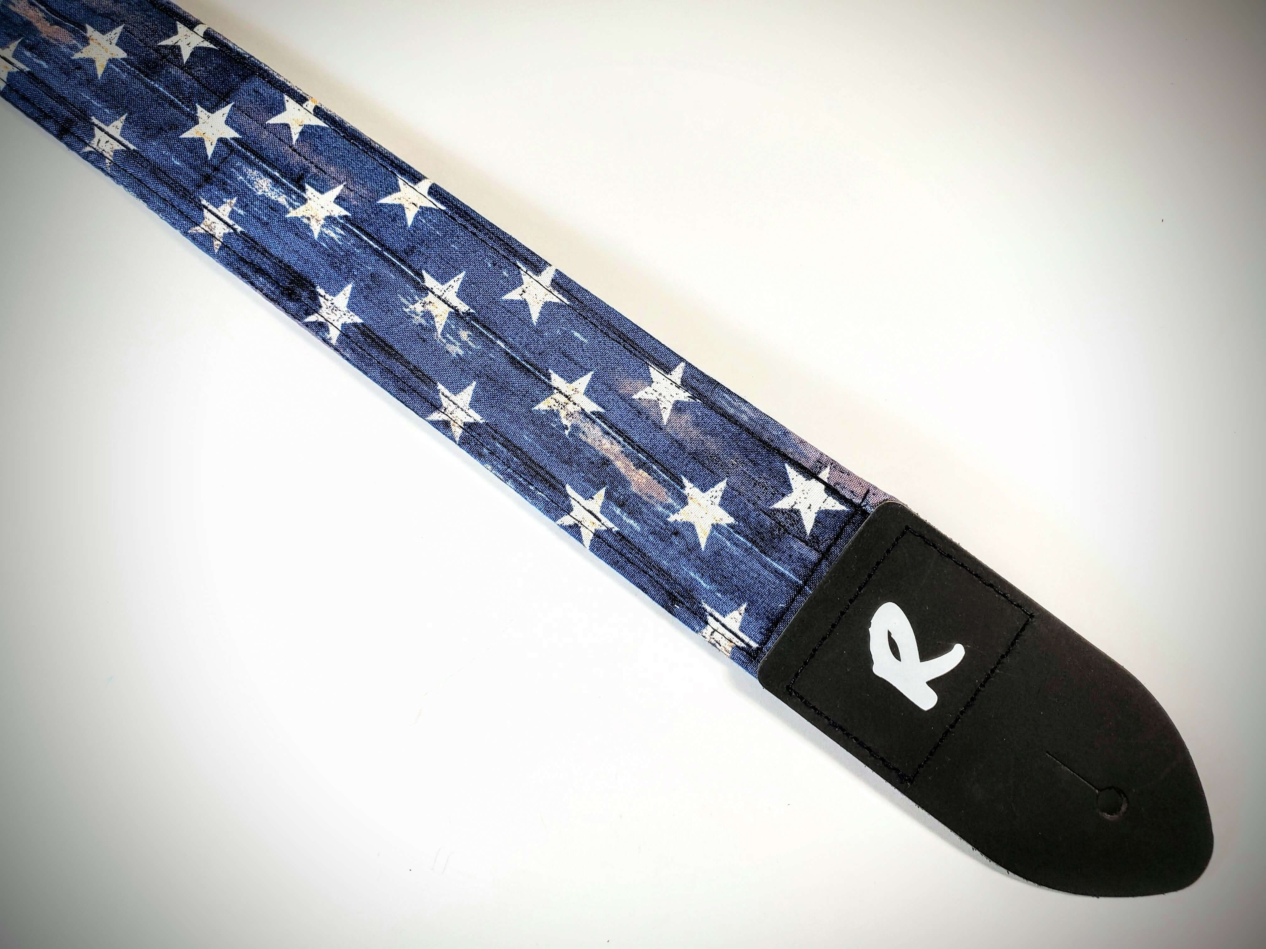 White Stars on Blue Guitar Strap - American Flag Stars Guitar Strap