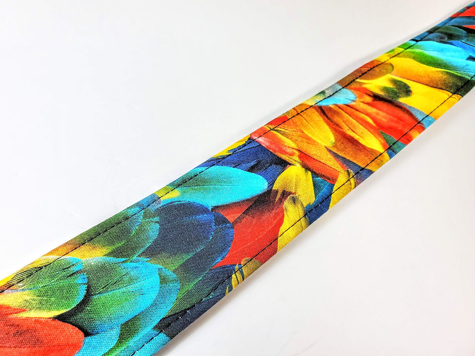Thumbnail: Multi Colored Feather Guitar Strap - Colorful Bird Feather Guitar Strap -