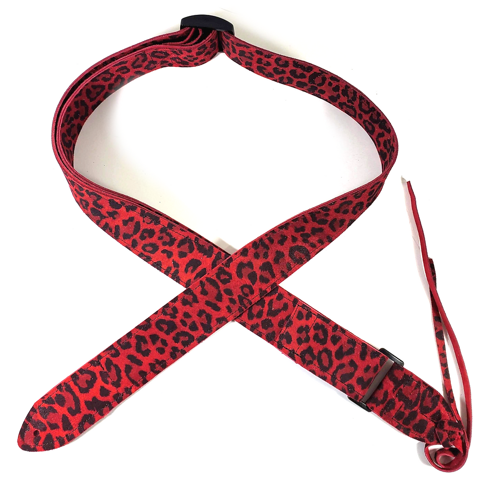 Thumbnail: Red Black Leopard Premium Leather Ukulele Strap - Cheetah Red Black Ukulele