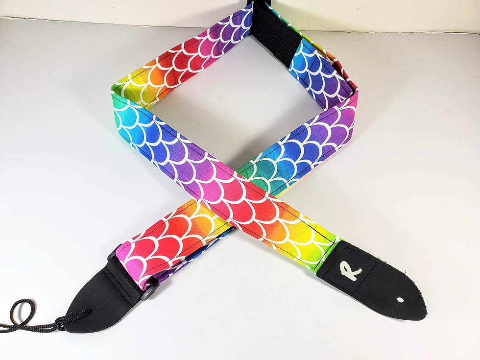 Thumbnail: Rainbow Mermaid Scale Guitar Strap - Multicolor Fish Scale Guitar Strap -