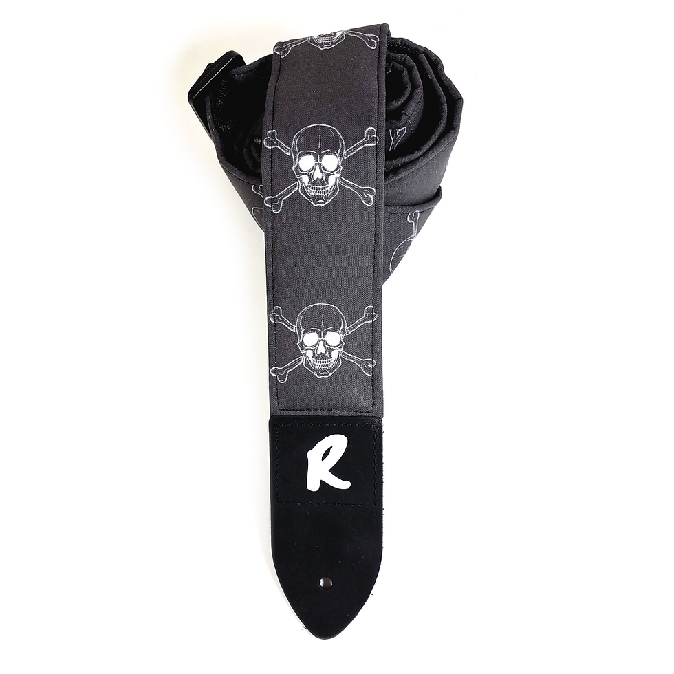 Thumbnail: Skull Crossbones Guitar Strap -  Black White Guitar Strap - Skulls Guitar