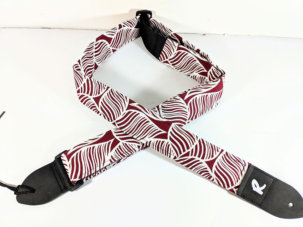 Thumbnail: Stylized Leaf Guitar Strap - Floral-Tropical - Handcrafted - Leaves - Maroon - D
