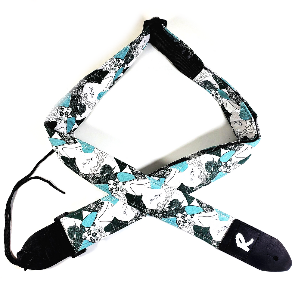 Thumbnail: Japanese Landscape Guitar Strap - Japanese Mountains Guitar Strap - Abstract Wav