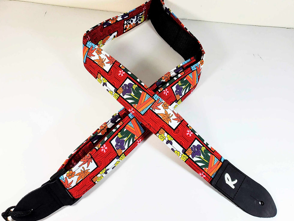 Thumbnail: Red Japanese Guitar Strap - Asian Guitar Strap - Floral Japanese