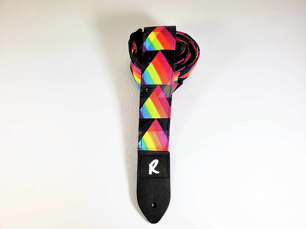 Thumbnail: Rainbow Triangle Geometric Print Guitar Strap - Triangle Colorful - Retro -