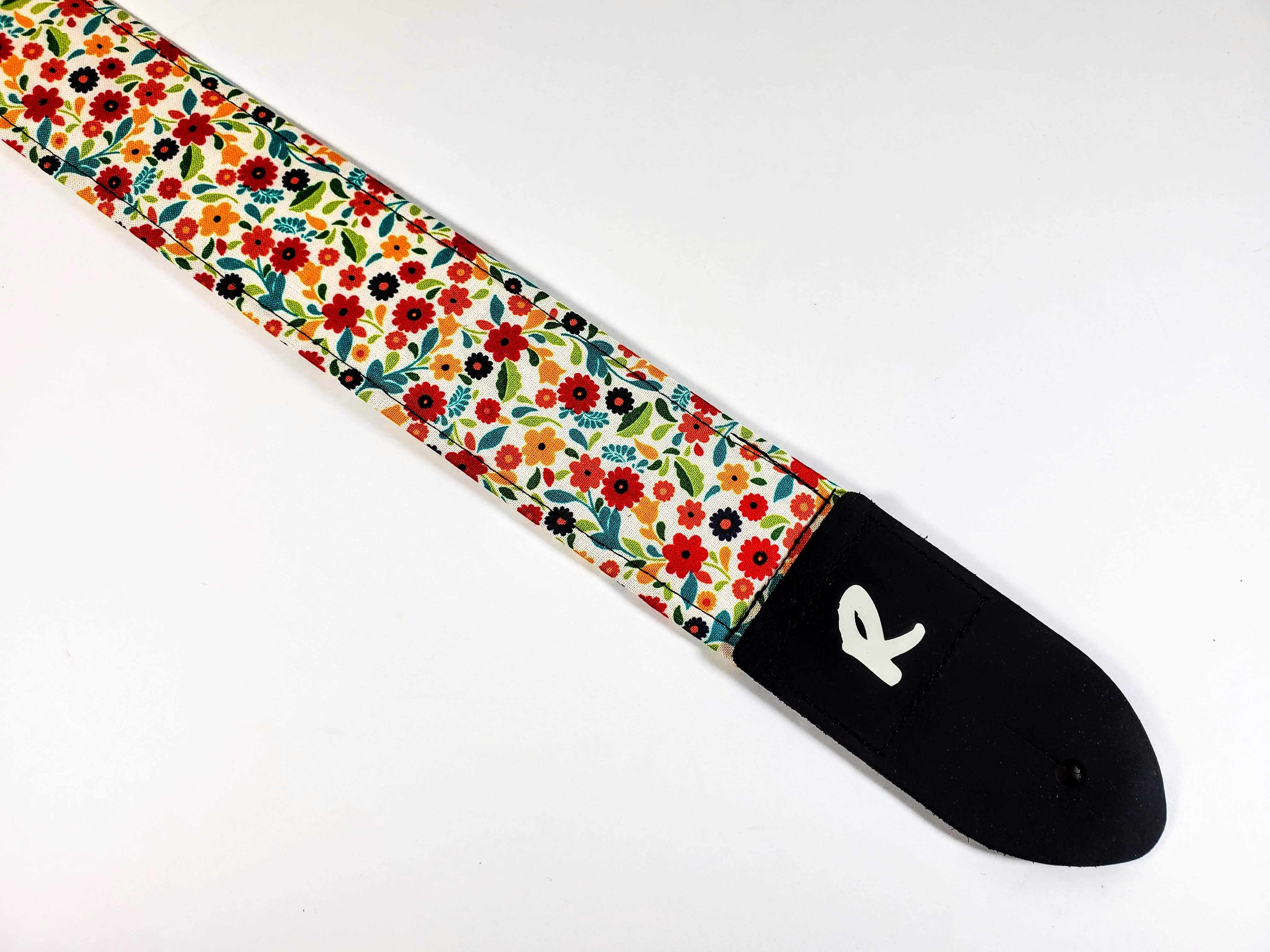 Scandinavian Floral Guitar Strap - Colorful Folk Floral Guitar Strap-