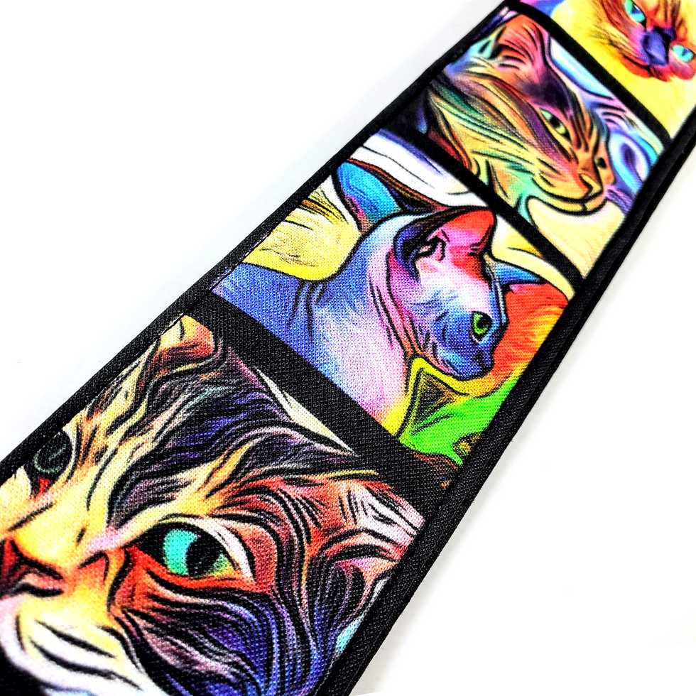 Thumbnail: Psychedelic Cats Guitar Strap - Vibrant Groovy Colorful Cat Guitar Strap-