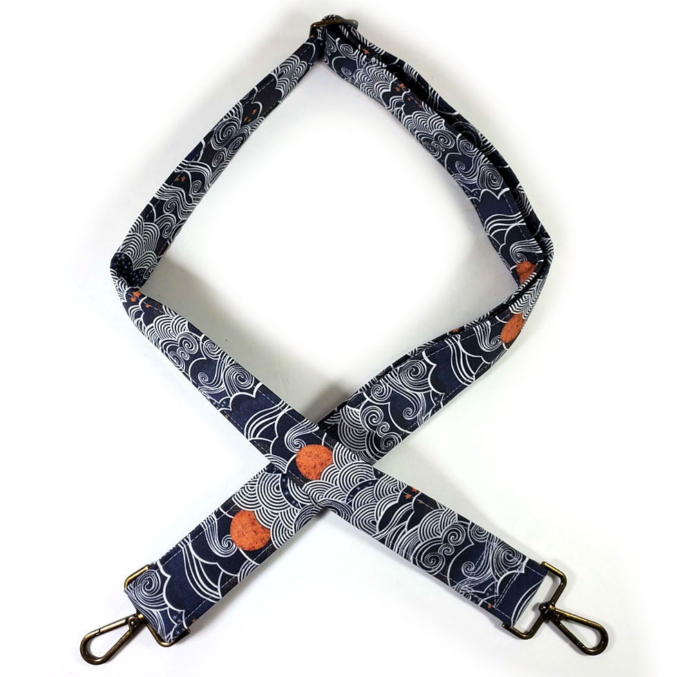 Thumbnail: Cross Body Japanese Wave Sun Guitar Style Bag Strap -Wave with Gold Guitar Style