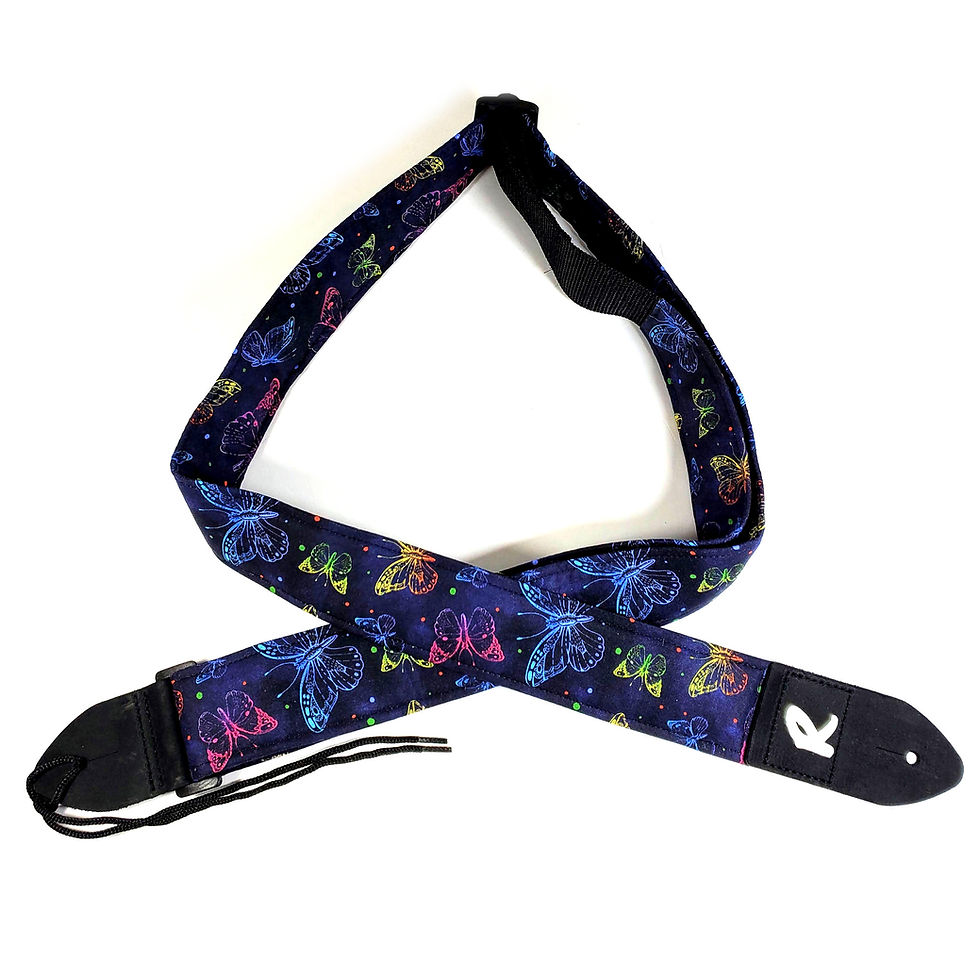 Thumbnail: Butterflies on Blue Guitar Strap - Butterfly Guitar Strap - Double Padded