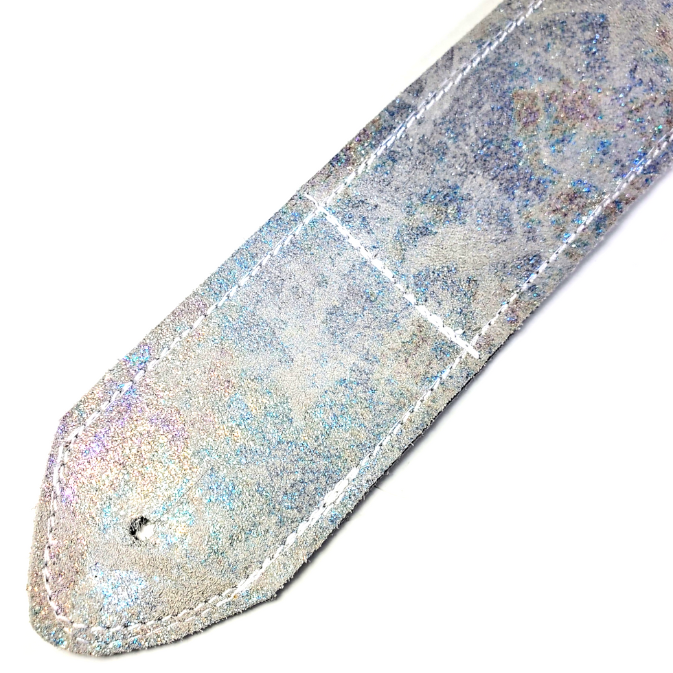 Thumbnail: Gray Iridescent Premium Leather Guitar Strap- Gray Sparkle Leather Guitar Strap