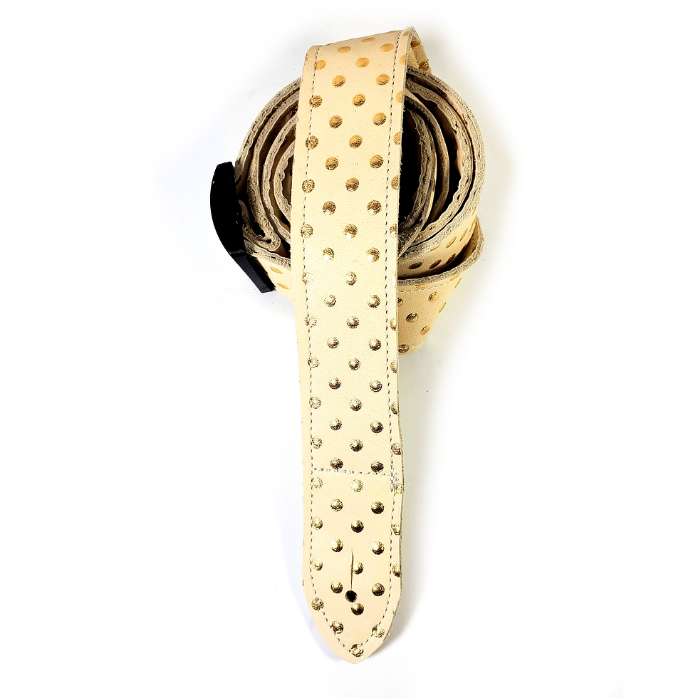 Thumbnail: Gold Polka Dot on Cream Premium Leather Ukulele Strap - Small Polka Dot Ukulele