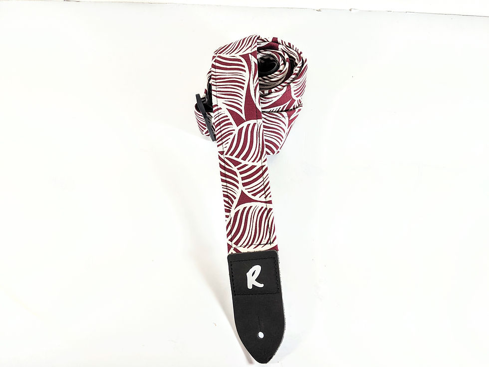 Thumbnail: Stylized Leaf Guitar Strap - Floral-Tropical - Handcrafted - Leaves - Maroon - D